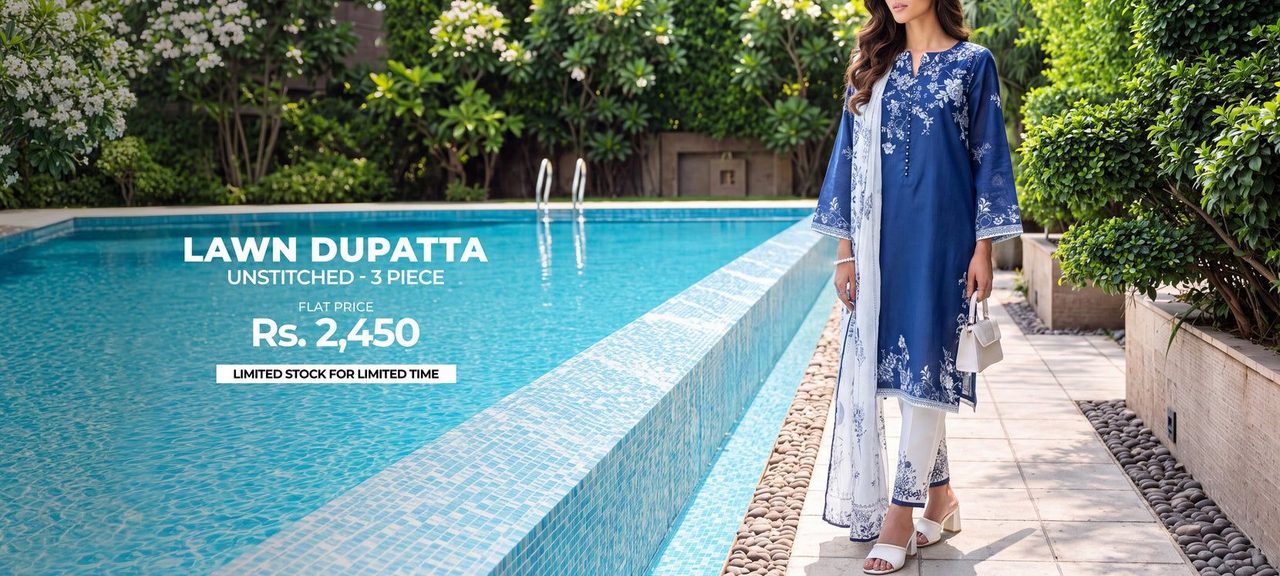 Up to 50% off on clothing with printed lawn 3-piece at flat Rs. 2,450, online at saya.pk.